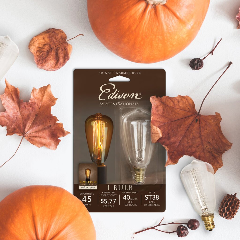 Scentsationals Edison retail product photography flat lay with autumn decorations